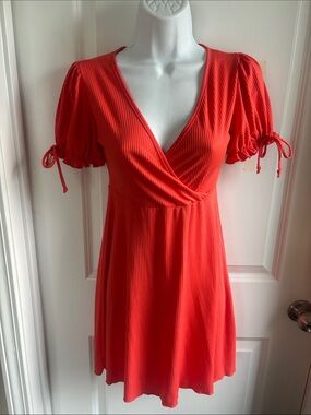 Flirty Women's Beight Orange V‑Neck Summer Mini Dress